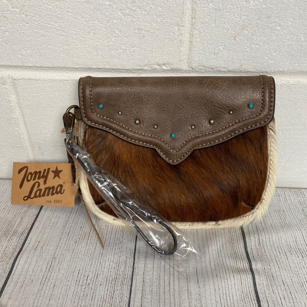Tony Lama Hair-On Clutch Turquoise Accents Western Style Wristlet Bag